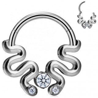 Anneau charni�re Titane � duo de serpents ondul�s sertis