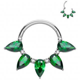 Anneau charni�re Titane � p�tales de zirconiums verts (septum, daith...)