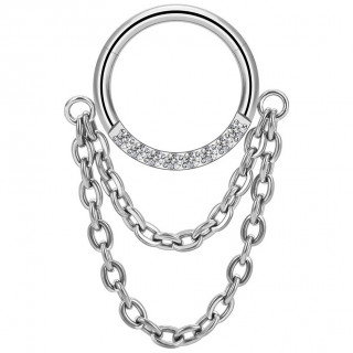 Anneau charni�re Titane serti � double chaine (septum, lobe, daith...)
