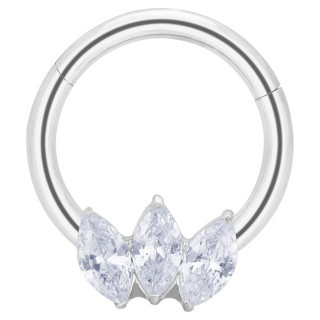 Anneau charni�re Titane � trio de zirconiums en amandes (septum, daith...)