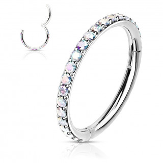 Anneau charni�re � tranche sertie Aurore Bor�ale (en acier haute pr�cision)