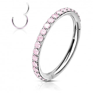 Anneau charni�re � tranche sertie rose (en acier haute pr�cision)
