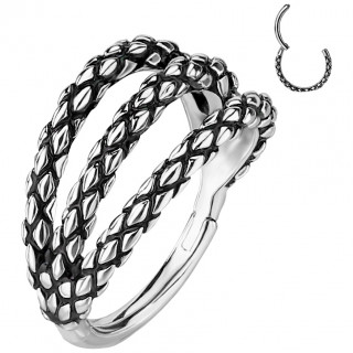Anneau � charni�re tripl� en acier aspect peau de serpent Argent�