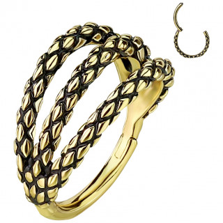 Anneau � charni�re tripl� en acier aspect peau de serpent Dor�