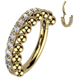 Anneau clicker acier dor� haute pr�cision � arcs de perles et zirconium (septum, h�lix, lobe...)