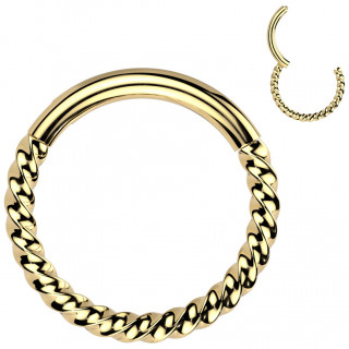 Anneau clicker dor� torsad� en acier haute pr�cision (oreille, septum...)