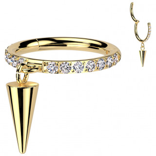 Anneau clicker en Titane dor� pav� de zirconiums � pendentif spike