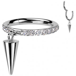 Anneau clicker en Titane pav� de zirconiums � pendentif spike