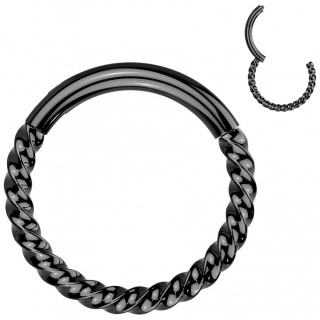 Anneau clicker noir torsad� en acier haute pr�cision (oreille, septum...)