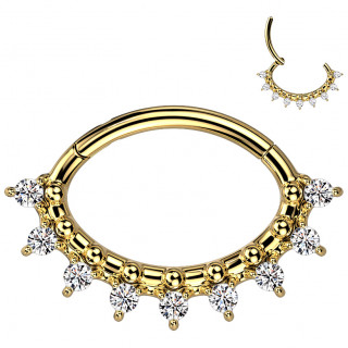 Anneau clicker ovale en acier dor� haute pr�cision bord� de zirconiums