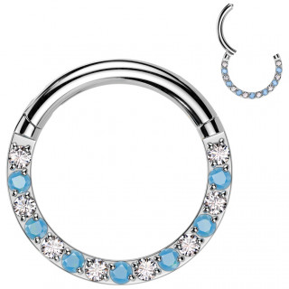 Anneau clicker Titane � arc de zirconiums et turquoises (h�lix, lobe, septum...)