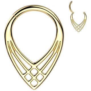 Anneau clicker Titane dor� � chevrons crois�s (oreille, septum...)