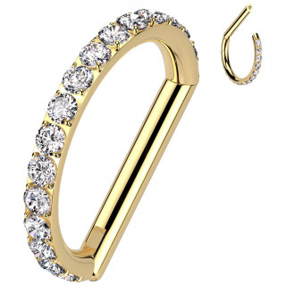 Anneau clicker Titane dor� en forme de D pav� de zirconiums (id�al septum)