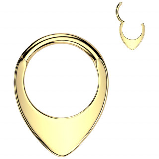 Anneau clicker Titane dor� Goutte invers�e (septum, h�lix, lobe...)