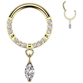 Anneau clicker Titane dor� � zirconium taill� en marquise suspendu