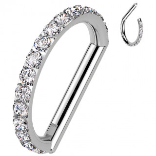 Anneau clicker Titane en forme de D pav� de zirconiums (id�al septum)