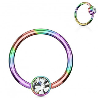 Anneau couleur essence � cylindre captif serti d'un cristal