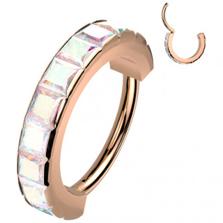 Anneau cuivr� � charni�re pav� de zirconiums Aurore Bor�ale (acier haute pr�cision)