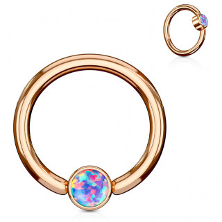 Anneau cuivr� � cylindre captif serti d'une opale violette