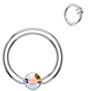 Anneau � cylindre captif serti d'un cristal aurore bor�ale