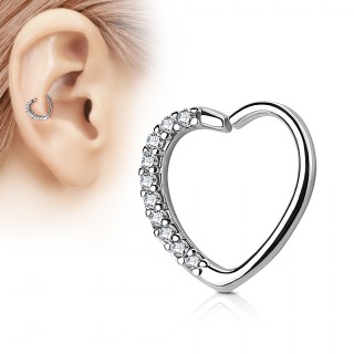 Anneau de cartilage/Daith tordable en coeur � strass - Clair