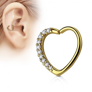 Anneau de cartilage/Daith tordable en coeur � strass - Plaqu� or jaune