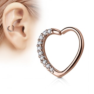 Anneau de cartilage/Daith tordable en coeur � strass - Plaqu� or rose