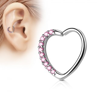 Anneau de cartilage/Daith tordable en coeur � strass - Rose