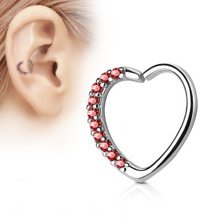 Anneau de cartilage/Daith tordable en coeur � strass - Rouge