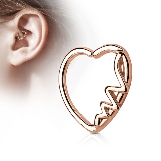 Anneau de cartilage tordable coeur electrocardiogramme - Plaqu� or rose