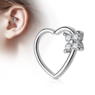 Anneau de cartilage tordable coeur � fleur strass - clair