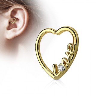 Anneau de cartilage tordable coeur "love" - Plaqu� or jaune