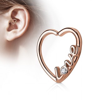 Anneau de cartilage tordable coeur "love" - Plaqu� or rose