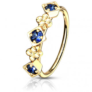 Anneau de nez dor� � design fleuri - Bleu