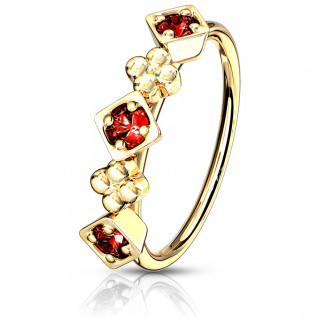 Anneau de nez dor� � design fleuri - Rouge
