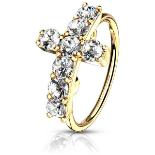 Anneau de nez dor� � large croix sertie