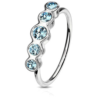 Anneau de nez � 5 pierres asym�triques - Bleu aqua
