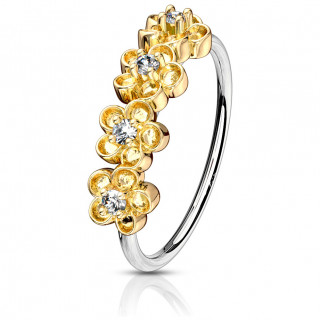 Anneau de nez � quatre fleurs serties - plaqu� or