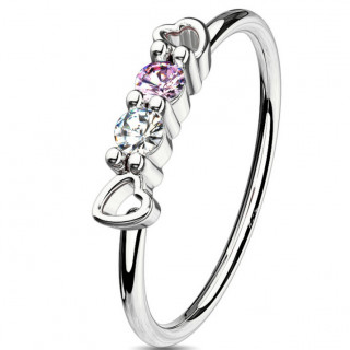 Anneau de nez � strass et duo de coeurs