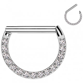 Anneau de piercing clicker � arc pav� de zirconiums en acier (h�lix, septum, lobe...)