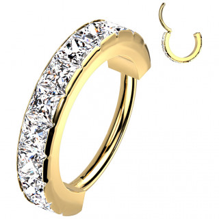 Anneau dor� � charni�re pav� de zirconiums clairs (acier haute pr�cision)