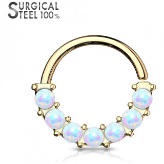 Anneau dor� en acier � face sertie de 7 opales (Top qualit�)