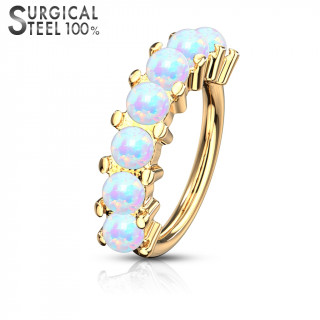 Anneau dor� en acier serti de 7 opales (Top qualit�)