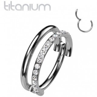 Anneau doubl� en Titane � charni�re et arc de zirconiums