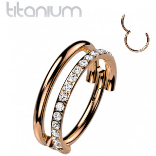 Anneau doubl� en Titane Cuivr� � charni�re et arc de zirconiums