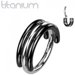 Anneau effet triple en Titane argent� et noir � charni�re
