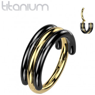 Anneau effet triple en Titane dor� et noir � charni�re