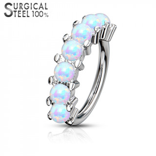 Anneau en acier serti de 7 opales blanches (Top qualit�)