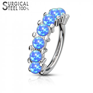 Anneau en acier serti de 7 opales bleues (Top qualit�)