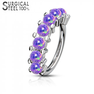 Anneau en acier serti de 7 opales pourpres (Top qualit�)